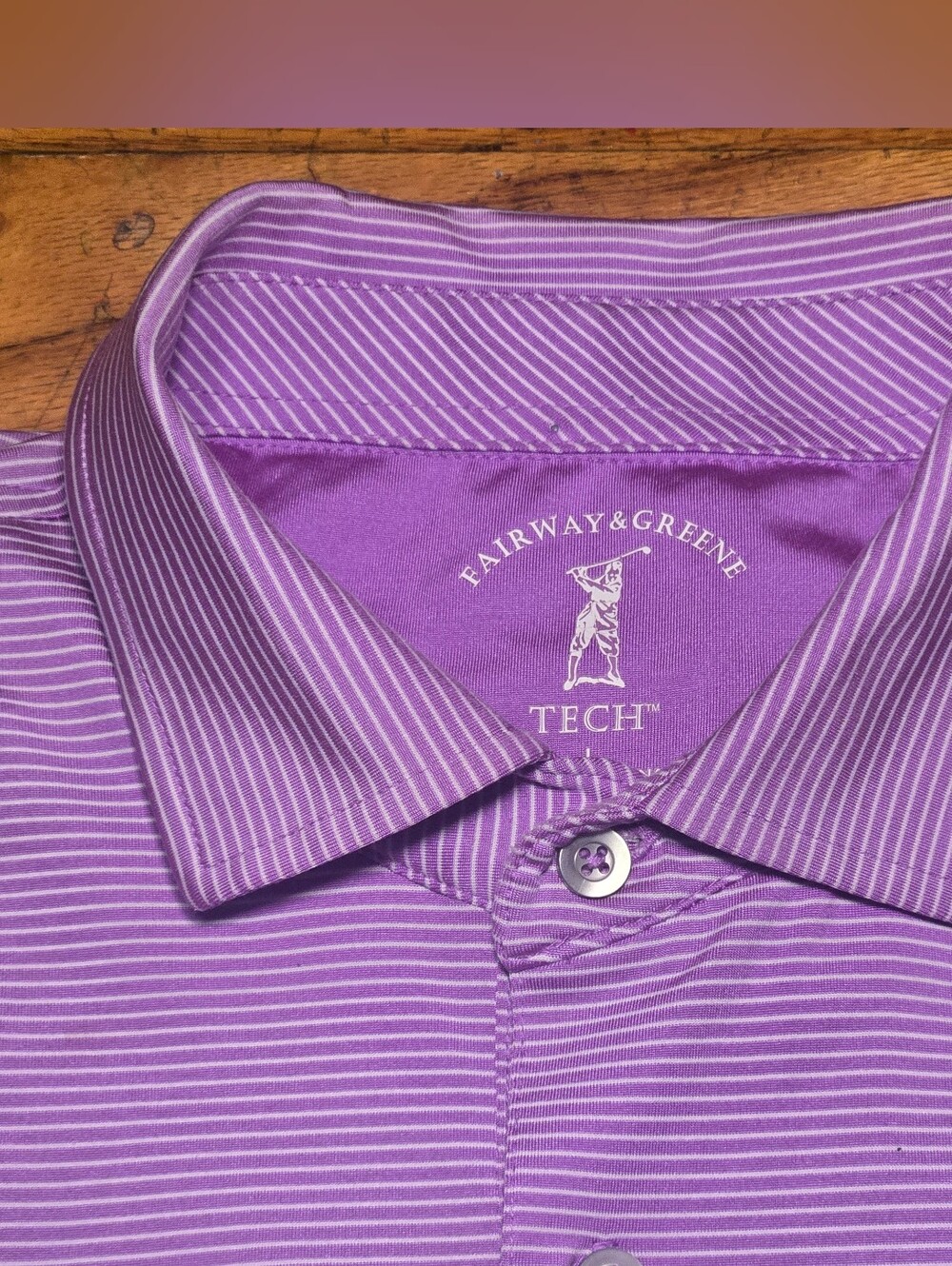 F&G Tech x National Golf Links of America NGLA Golf Polo Shirt  L Purple Striped